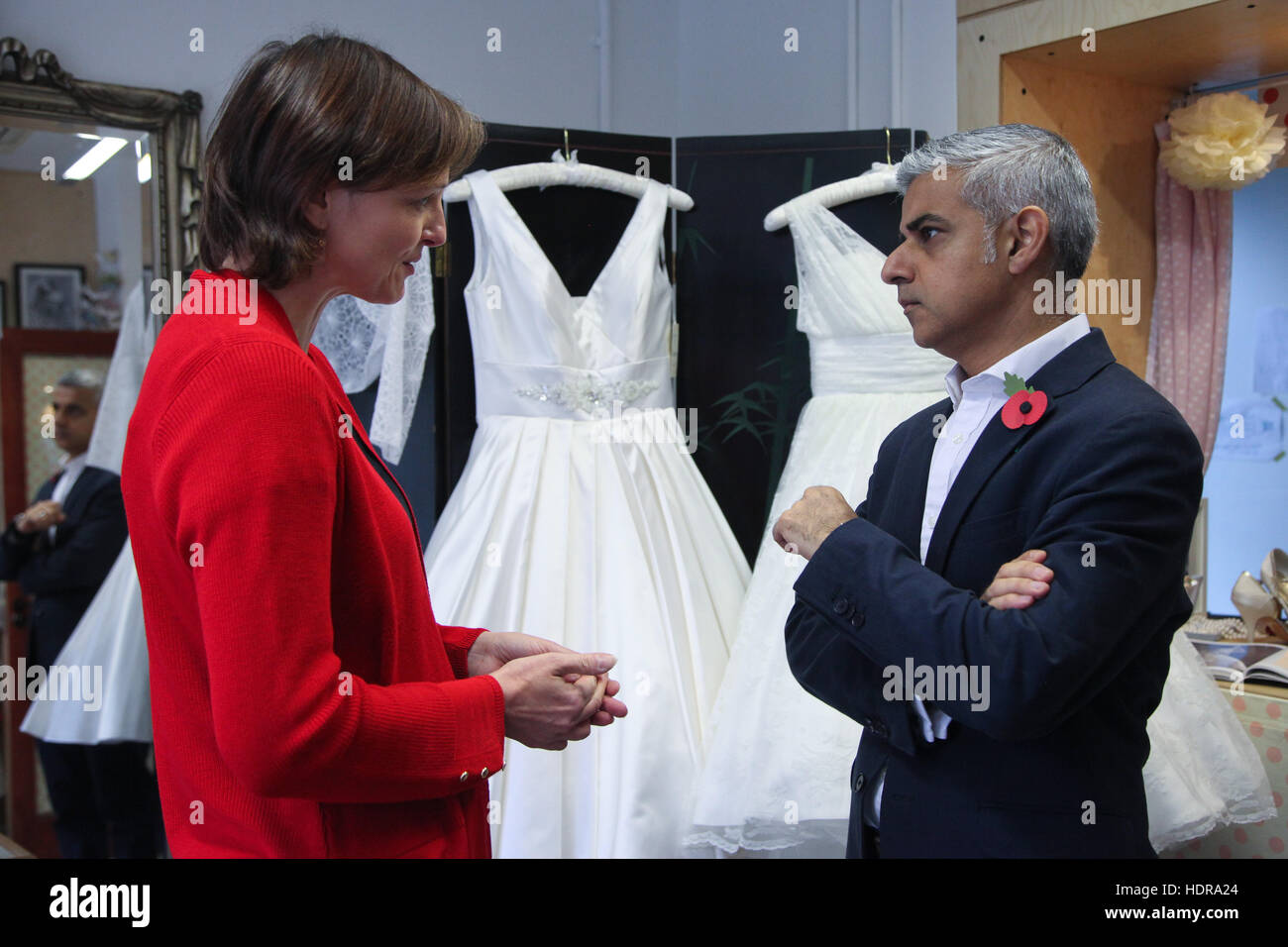 The Mayor of London Sadiq Khan meets local businesses at the newly refurbished Centre Parade in Walthamstow, part of wider regeneration in the borough part funded by City Hall.  Featuring: Sadiq Khan, Paula Moore Where: London, United Kingdom When: 01 Nov Stock Photo