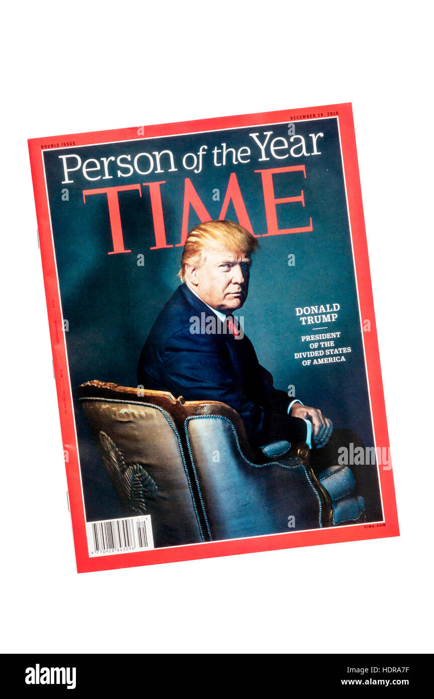 US President-Elect Donald Trump on the front cover of Time magazine as their Person of the Year 2016. Stock Photo