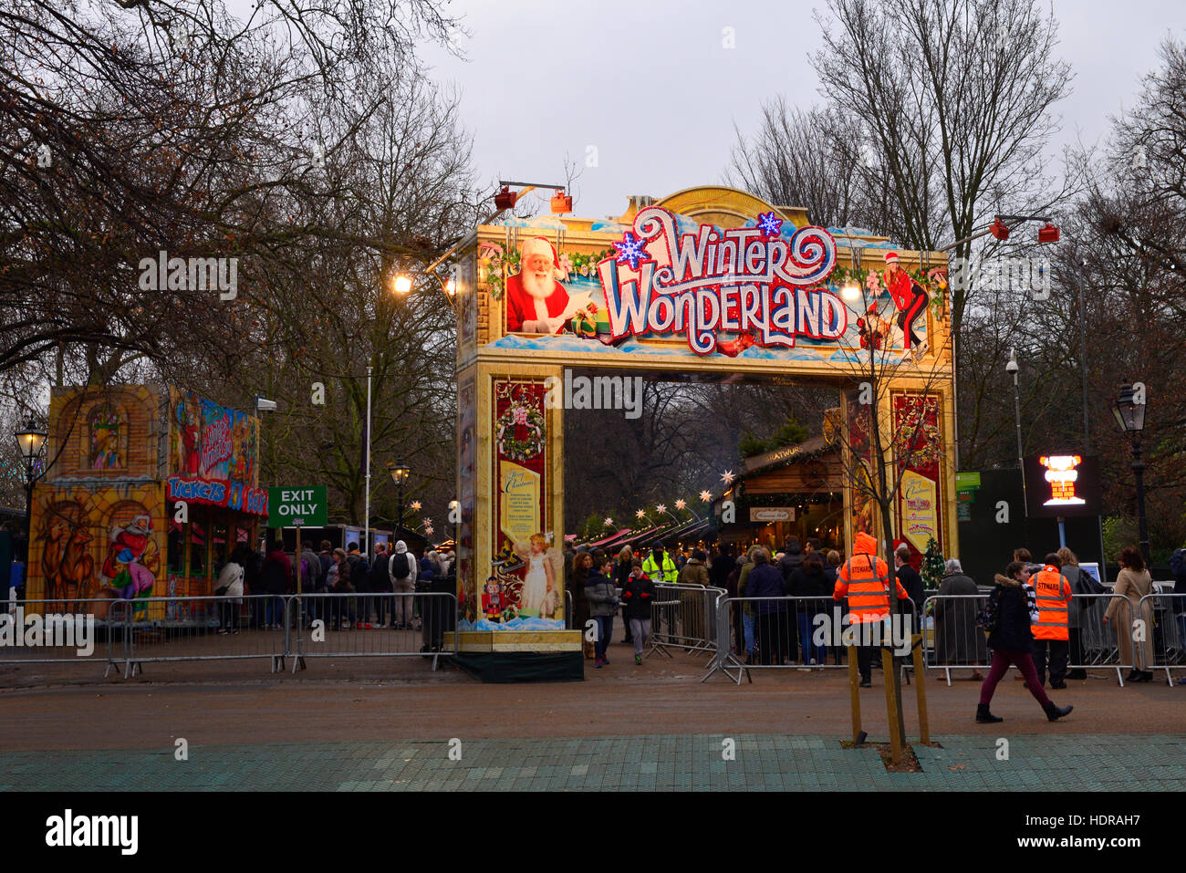 People Walking By Winter Wonderland Entrance In Hyde Park London Stock Photo Alamy