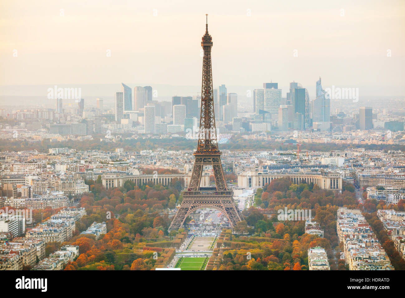 Aerial overview of Paris with the Eiffel tower Stock Photo