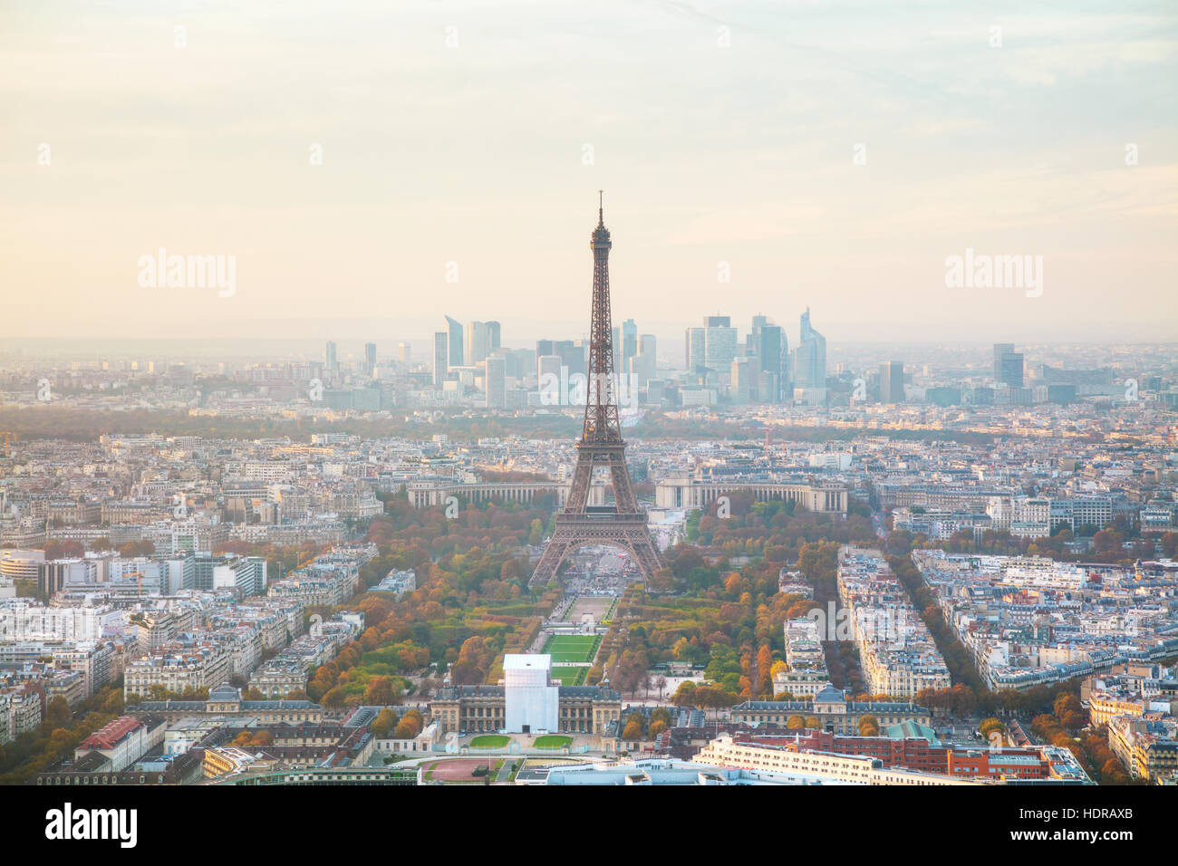 Aerial overview of Paris with the Eiffel tower Stock Photo