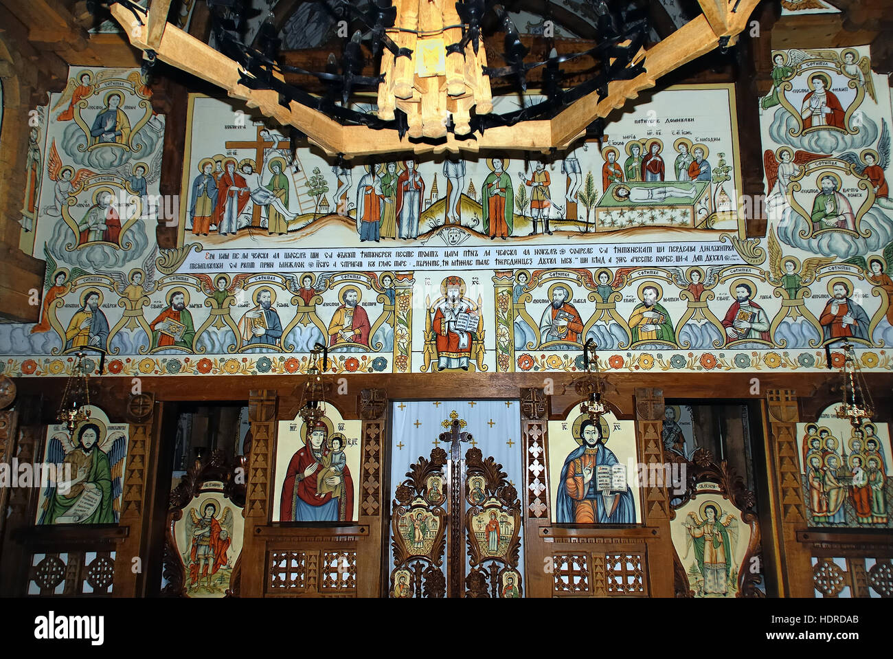 Maramures, an isolated Carpathian region of Romania. The wooden monastery  for nuns of Barsana.The interior of the wooden church: wall painting Stock  Photo - Alamy