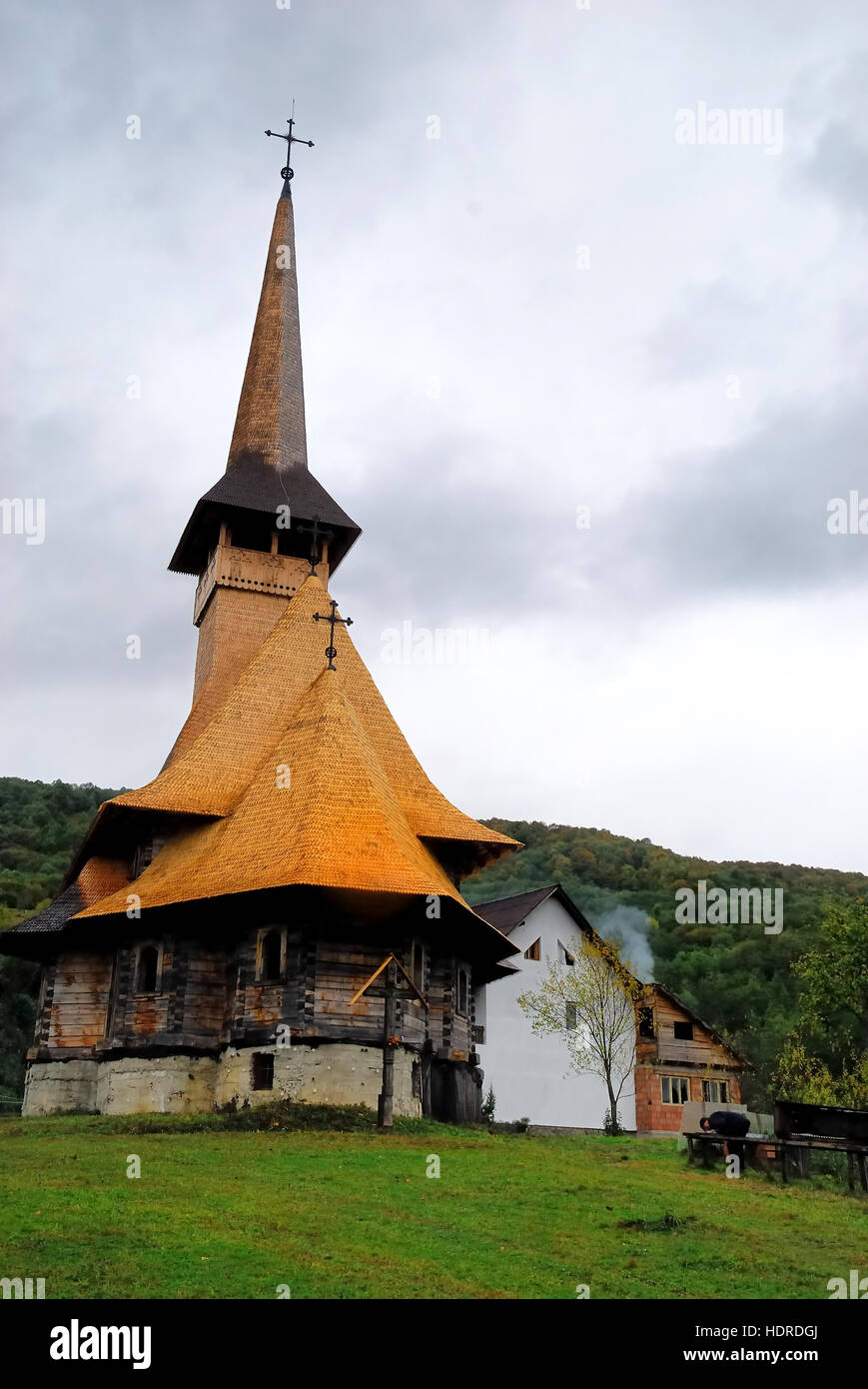 Maramures, an isolated Carpathian region of Romania. Wooden church of St Parascheva. She is a highly venerated Orthodox saint. Stock Photo