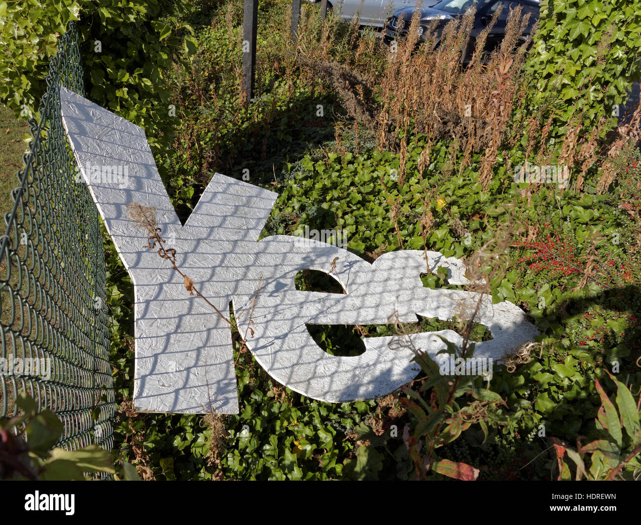 cut out yes sign in shadows grass background Stock Photo
