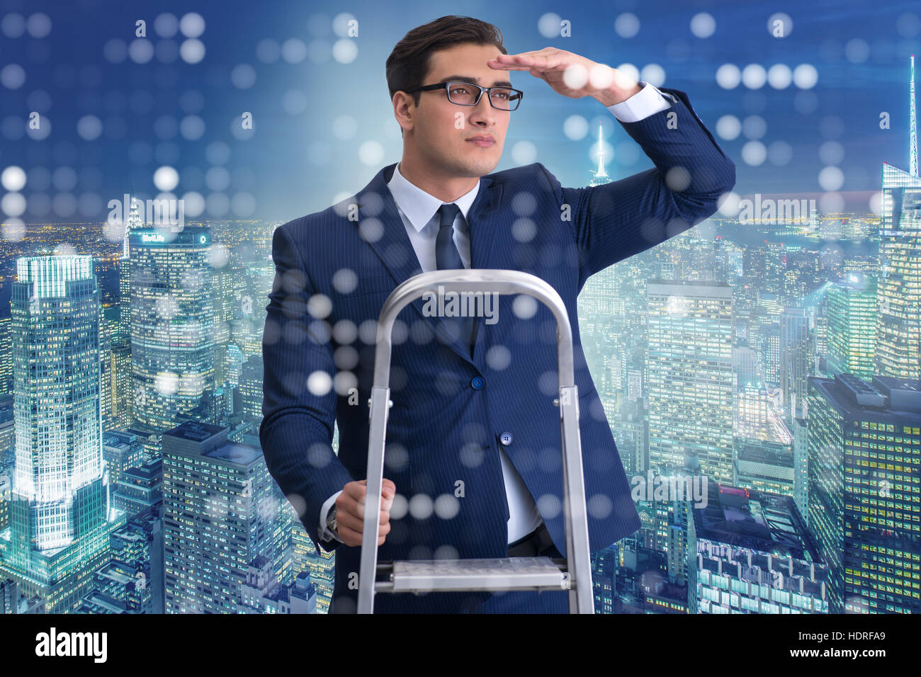 Businessman climbing ladder in business concept Stock Photo - Alamy