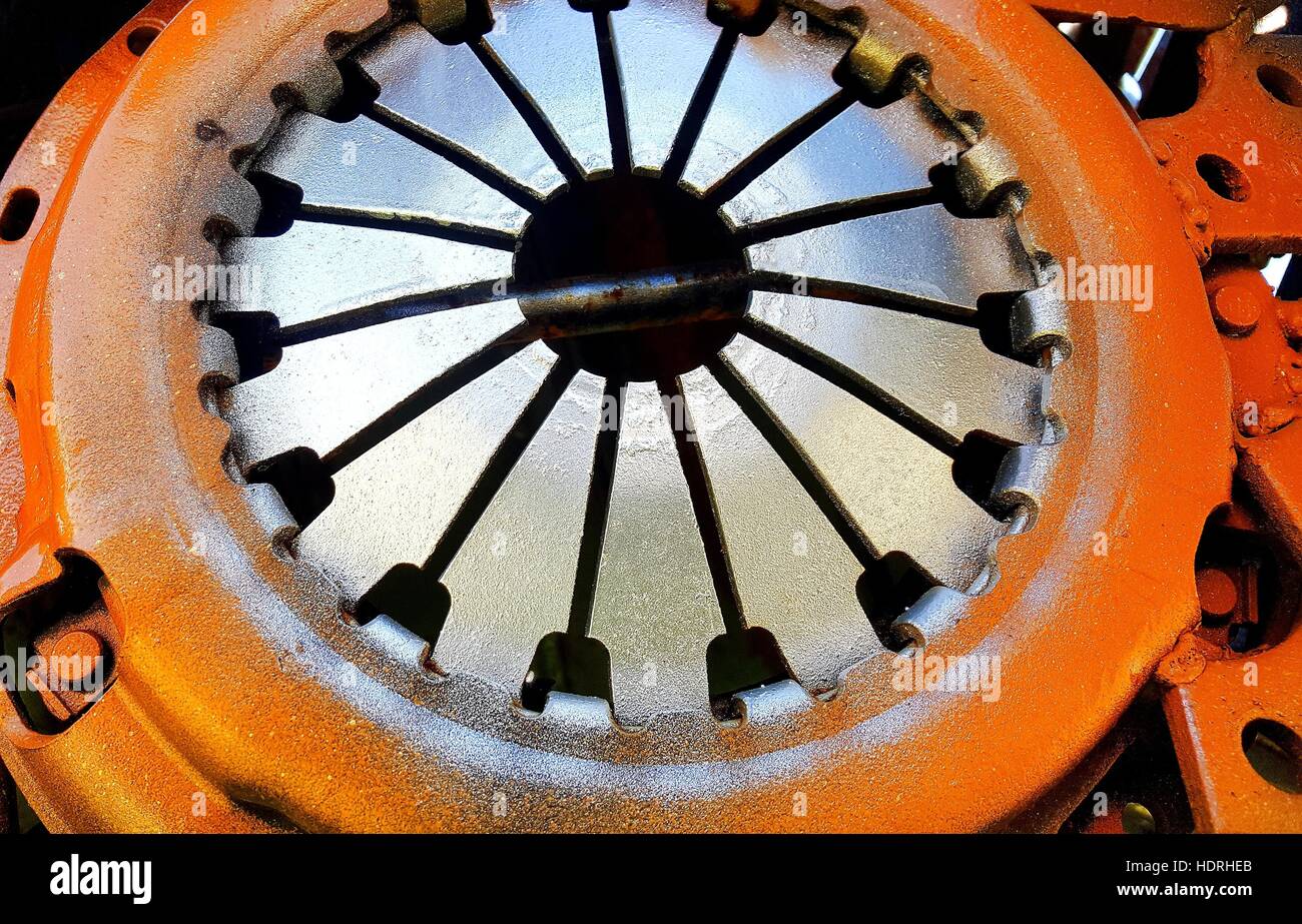 Orange painted automobile engine part Stock Photo