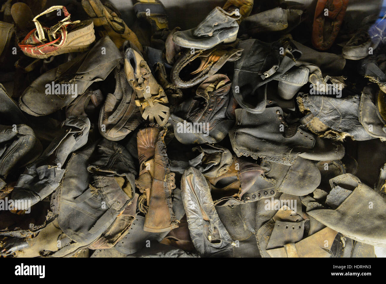 Schuhe, Ausstellung, Stammlager I, Konzentrationslager, Auschwitz-Birkenau, Auschwitz, Polen Stock Photo