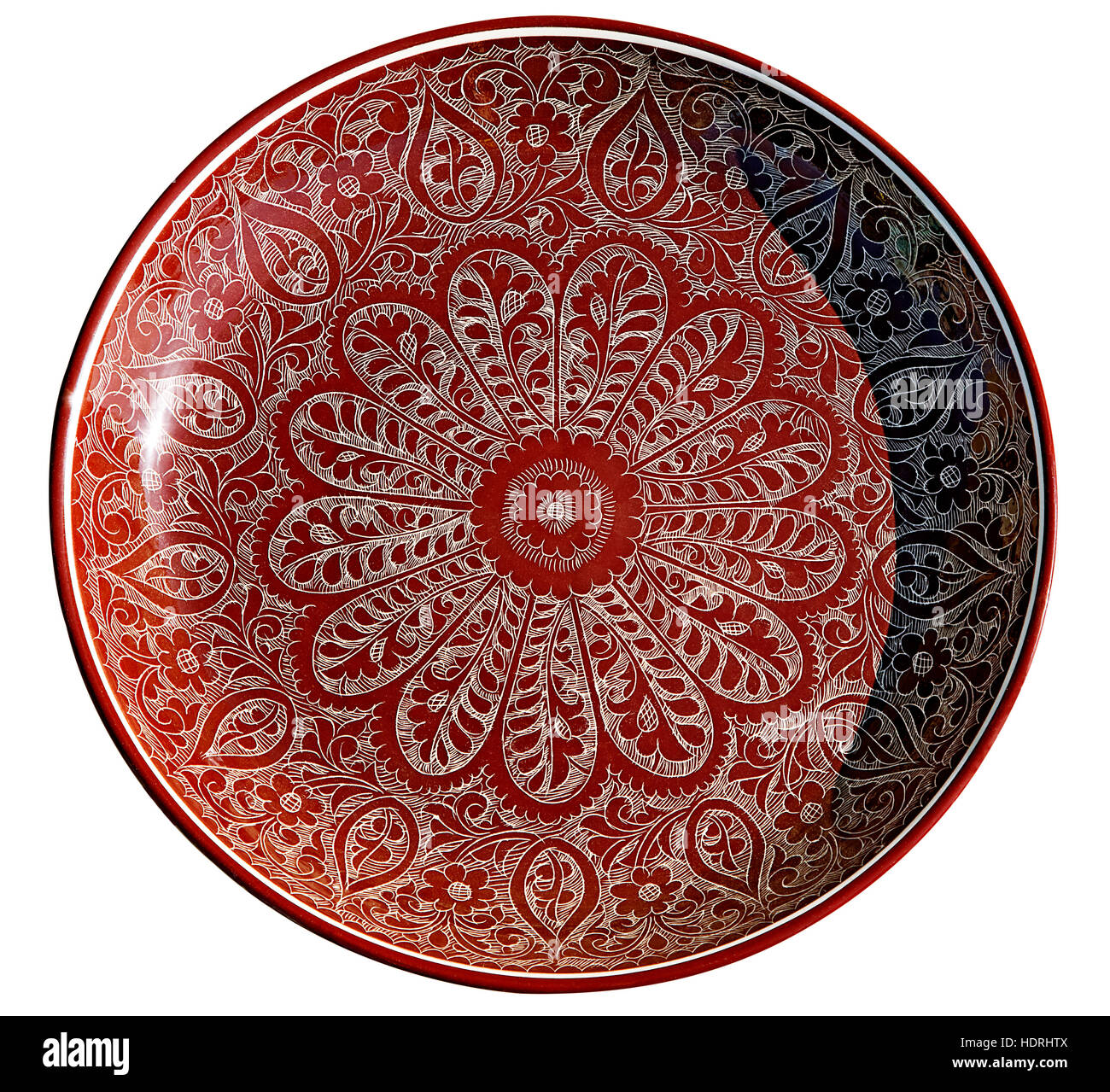 Plate with traditional uzbek ornament, isolated over white Stock Photo