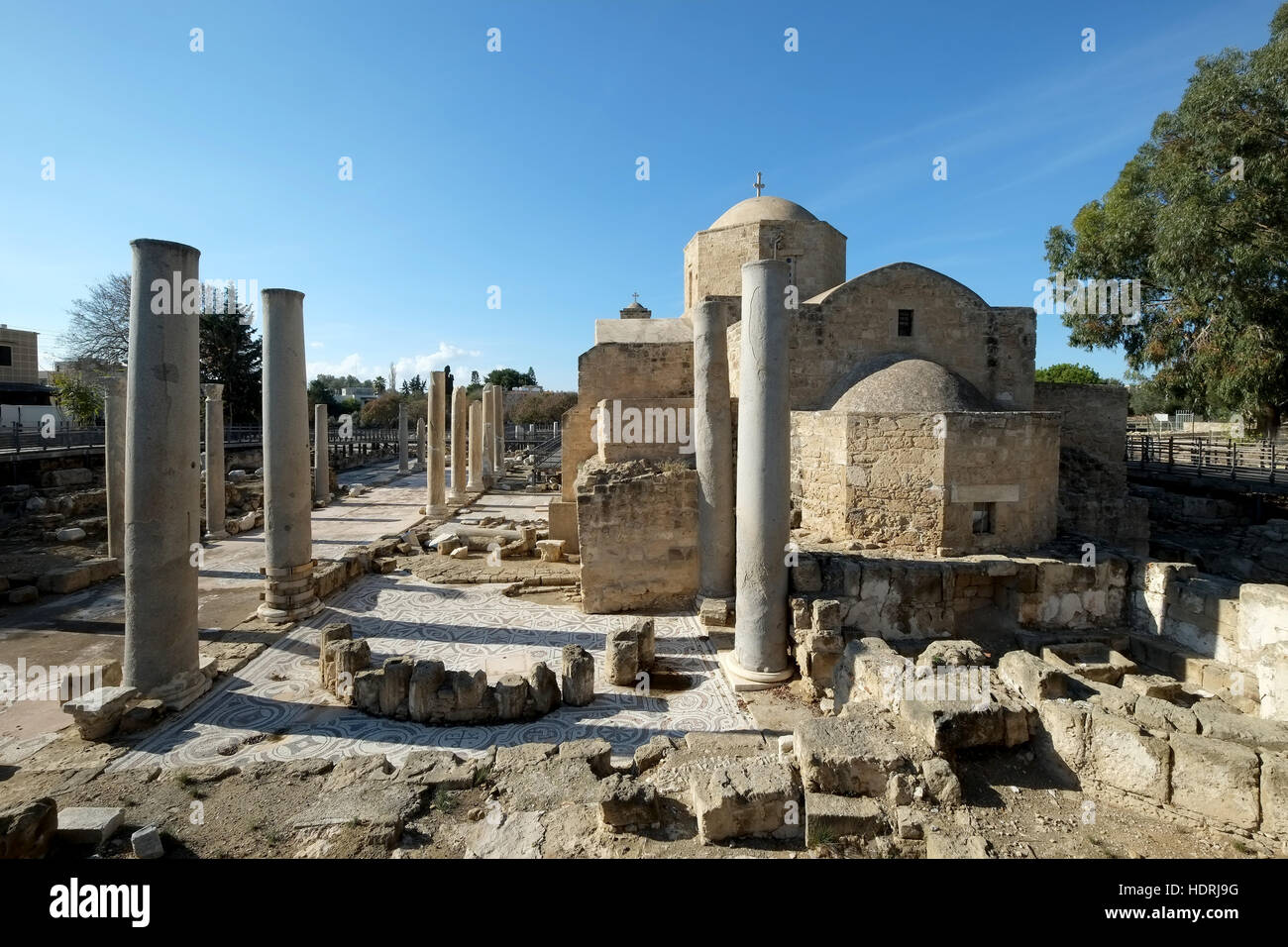 Agia Kyriaki, Hrysopolitissa Basilica and St Paul's Pillar, Paphos, Cyprus. Stock Photo