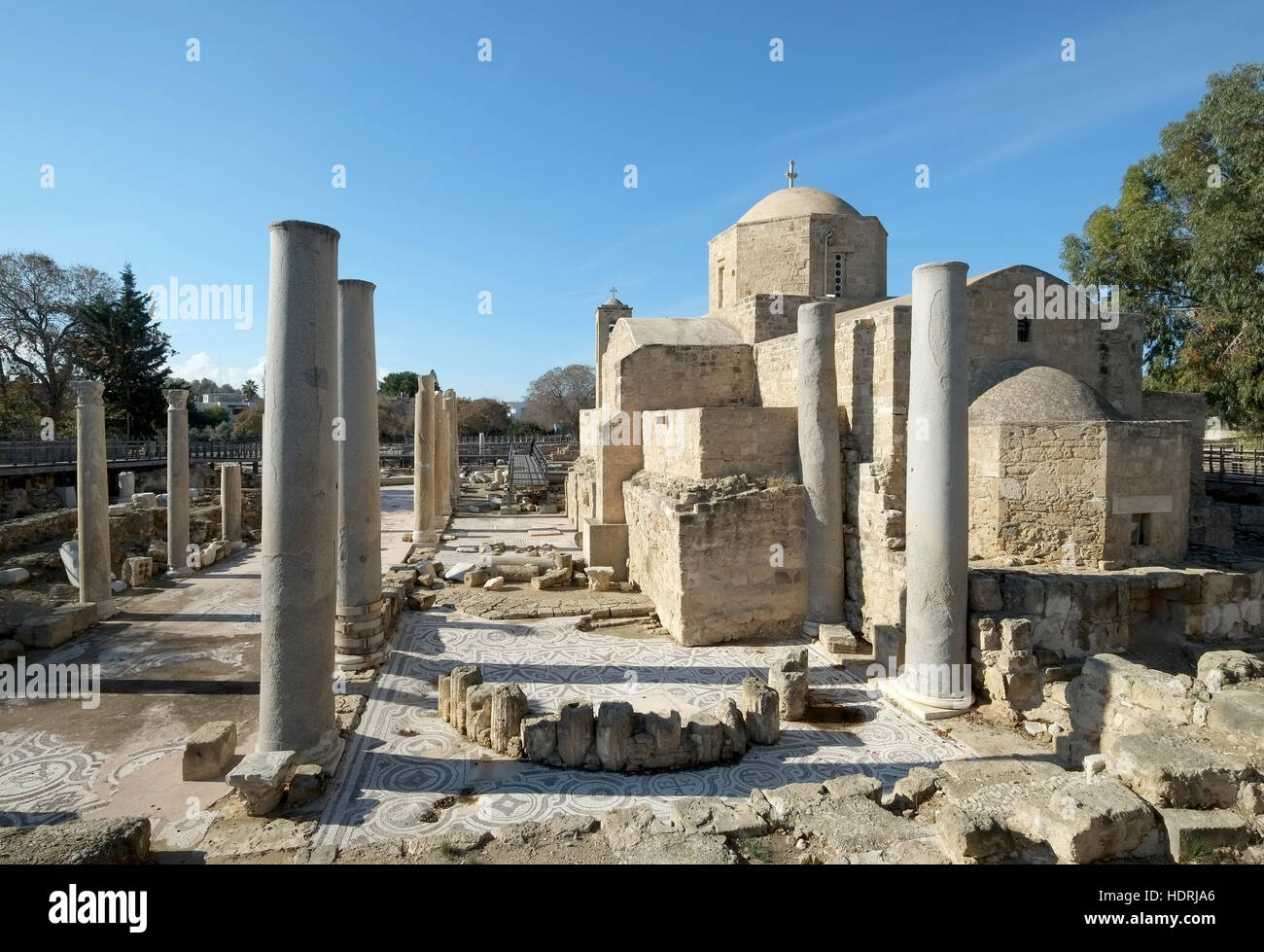 Agia Kyriaki, Hrysopolitissa Basilica and St Paul's Pillar, Paphos, Cyprus. Stock Photo