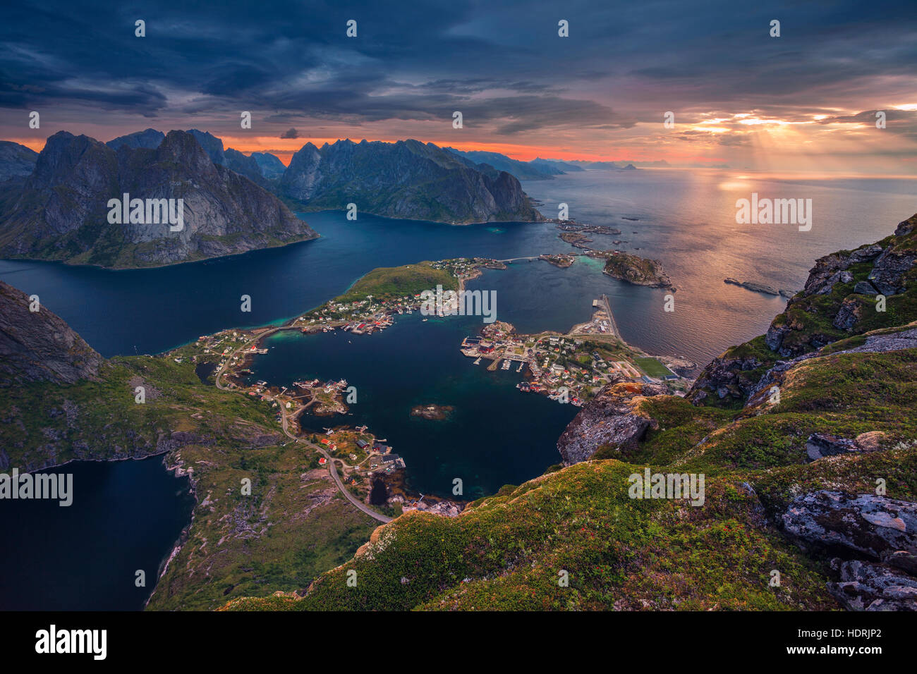 Norway. View from Reinebringen at Lofoten Islands, Norway. Stock Photo