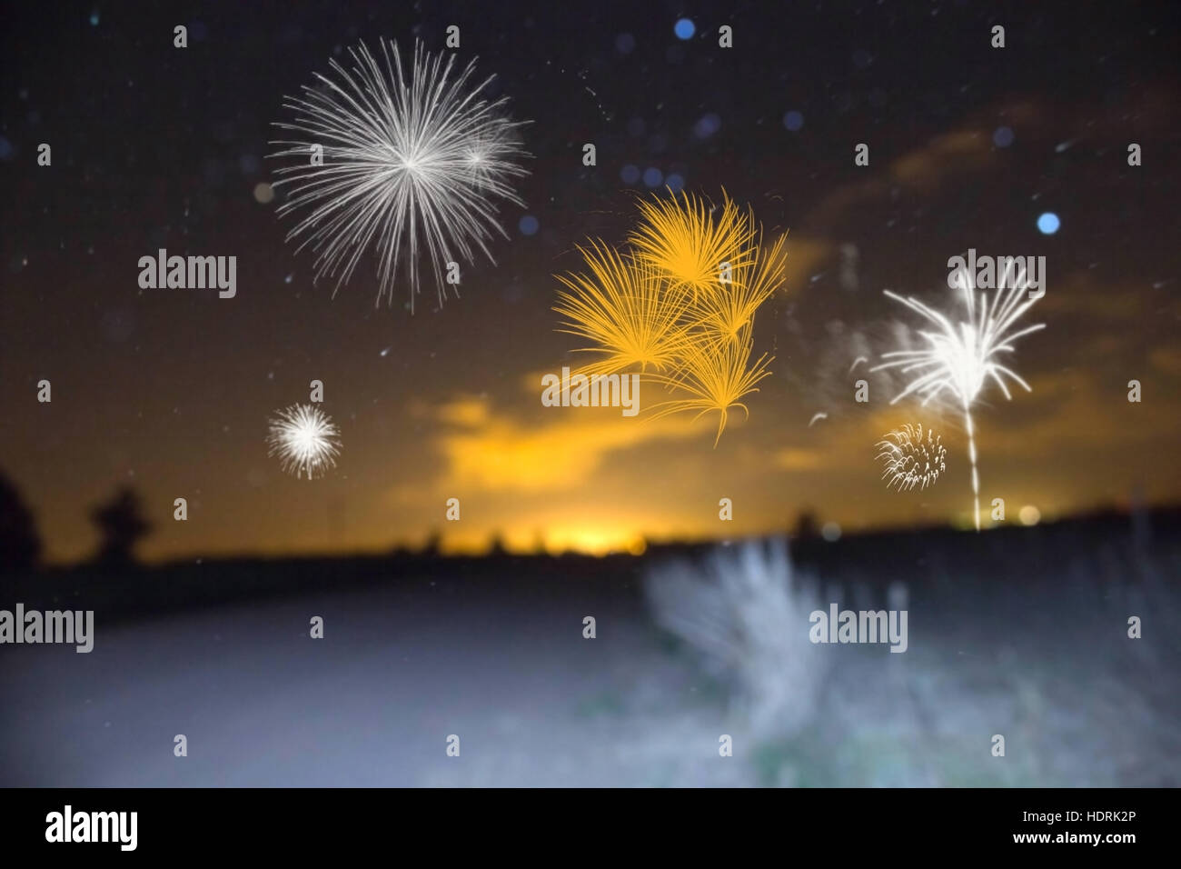 Beautiful night and fireworks Stock Photo