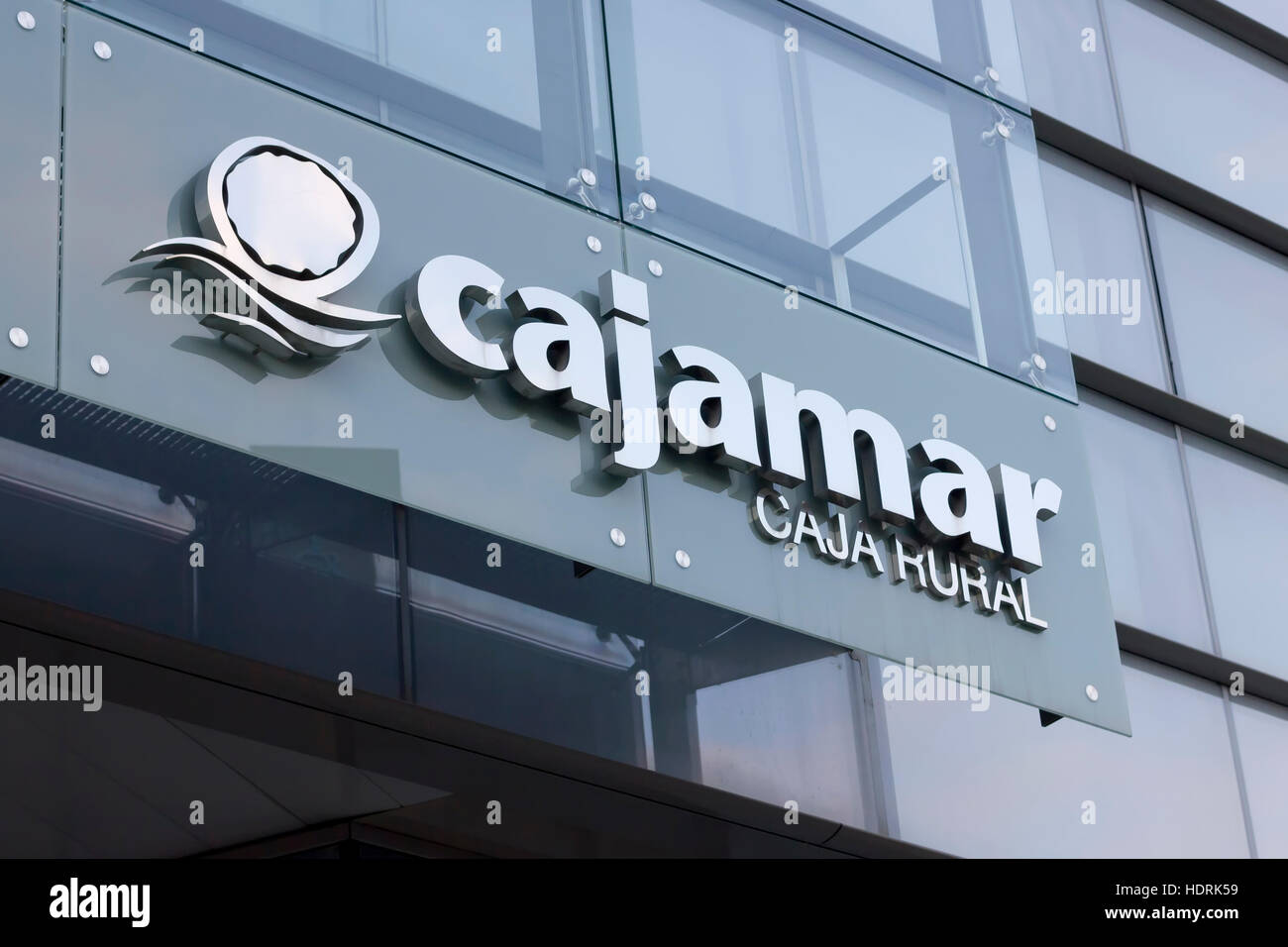 Cajamar spanish bank logo at headquarters in Madrid. Stock Photo