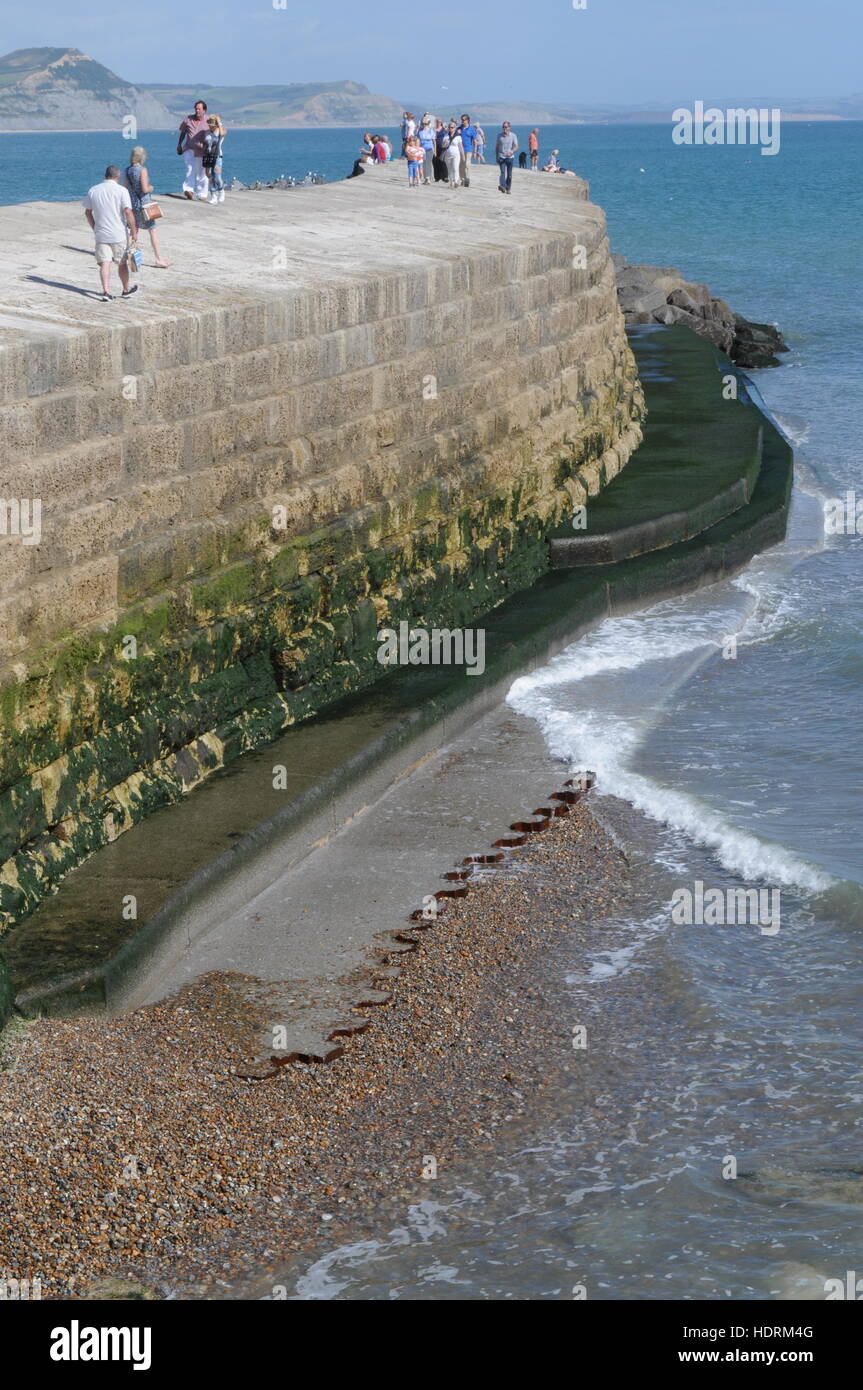 The Cobb, Lyme Regis - harbour wall at low tide Stock Photo