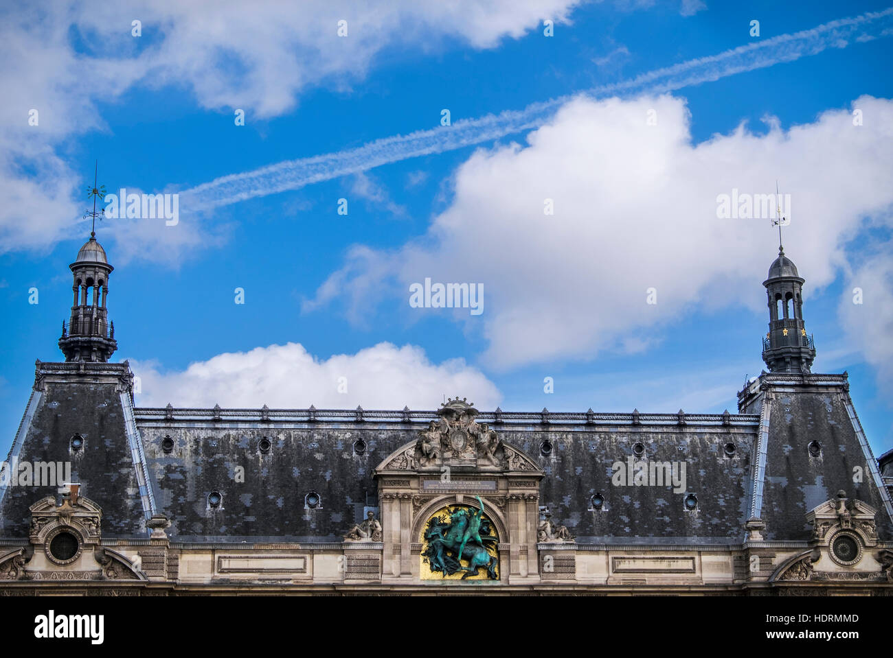 Rooftop of the Louvre with a statue honouring Emperor Napoleon III