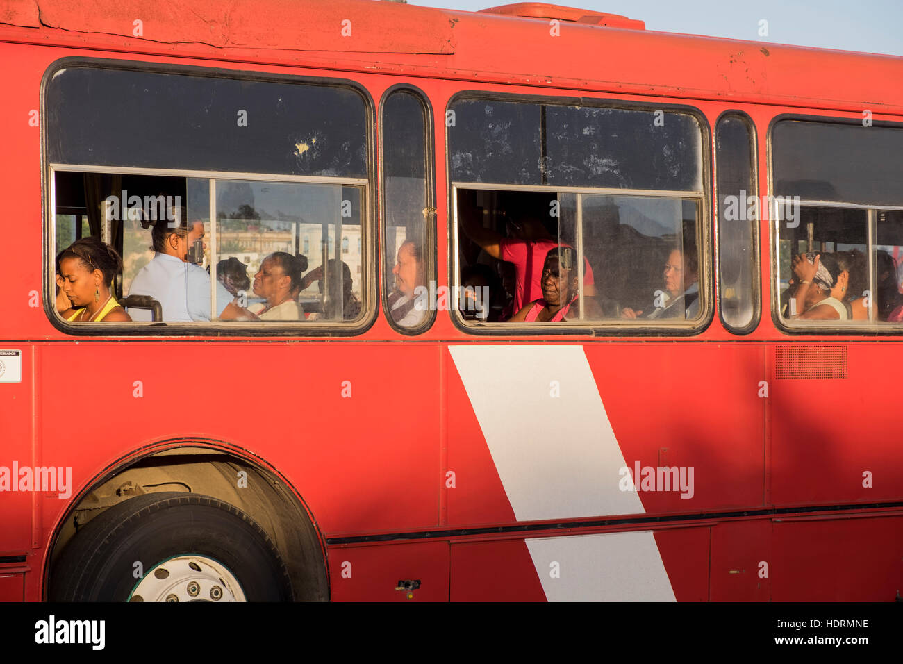Passengers on a local bus, La Havana, Cuba. Stock Photo