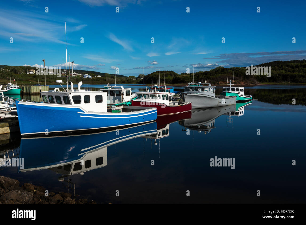 Fishing boats in Inverness Harbour; Cape Breton, Nova Scotia, Canada Stock Photo