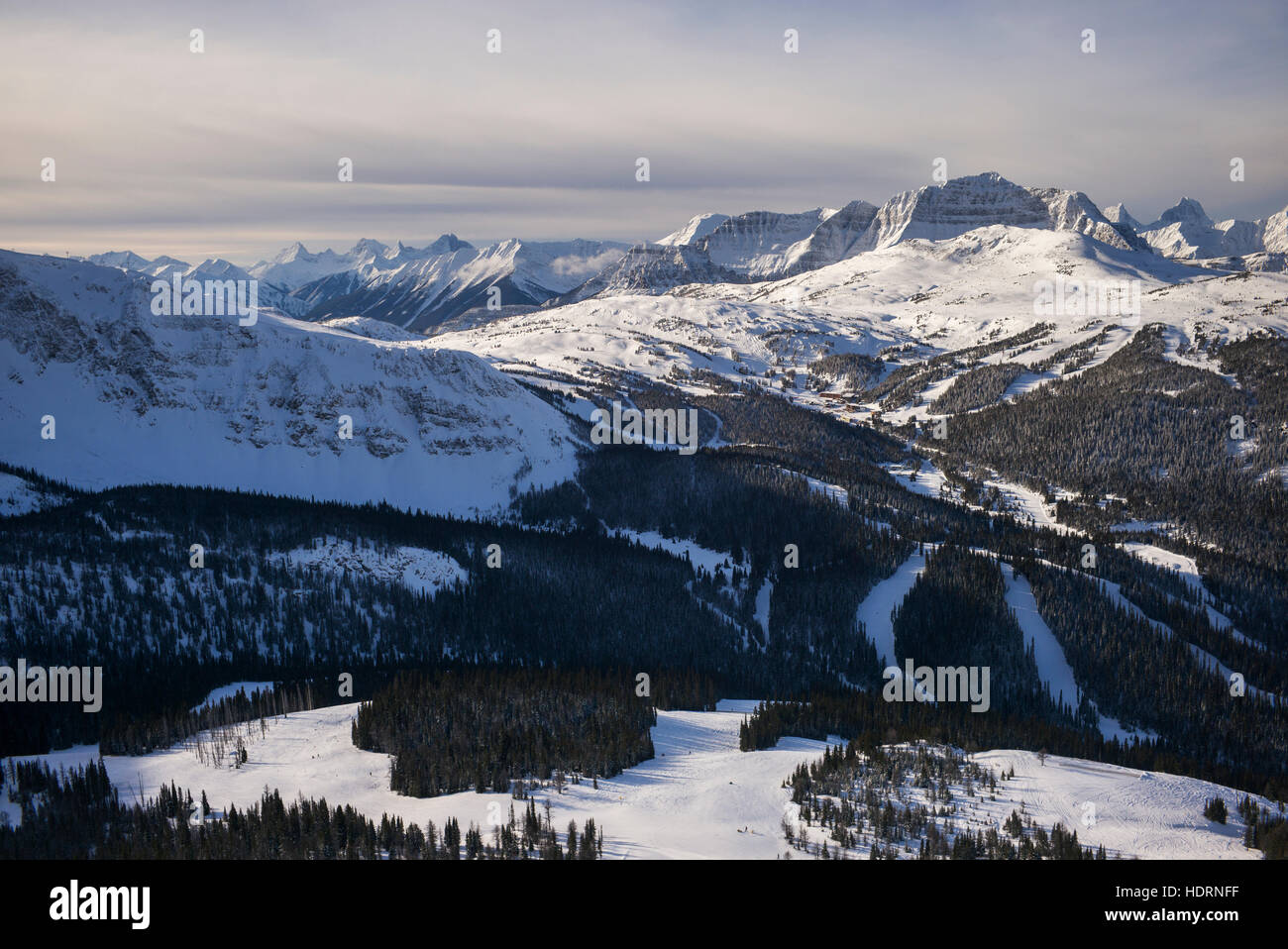 Landscape of the Rocky mountains and Sunshine Ski Resort; Banff, Alberta, Canada Stock Photo