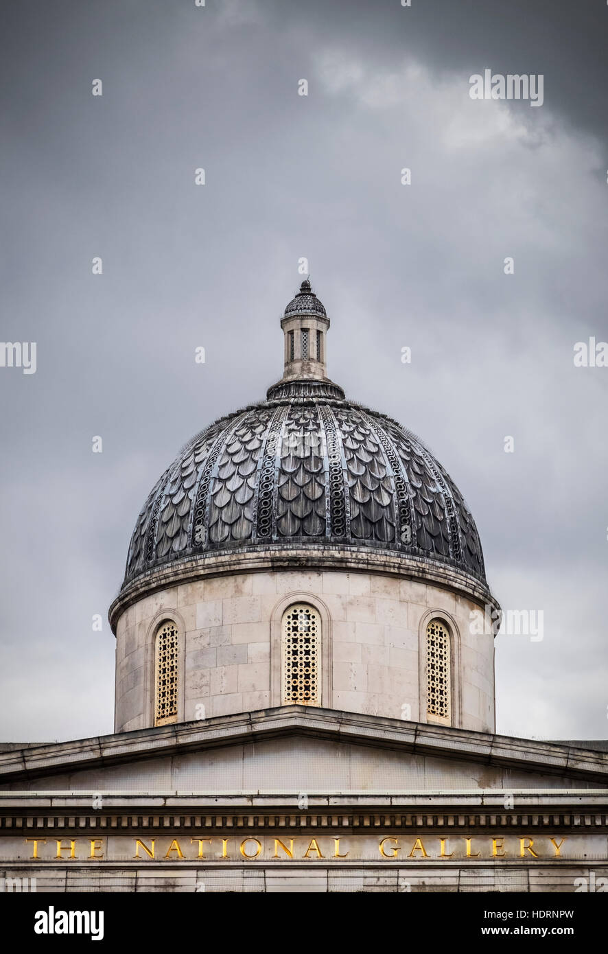 The dome of The National Gallery against a stormy London sky; London, England Stock Photo