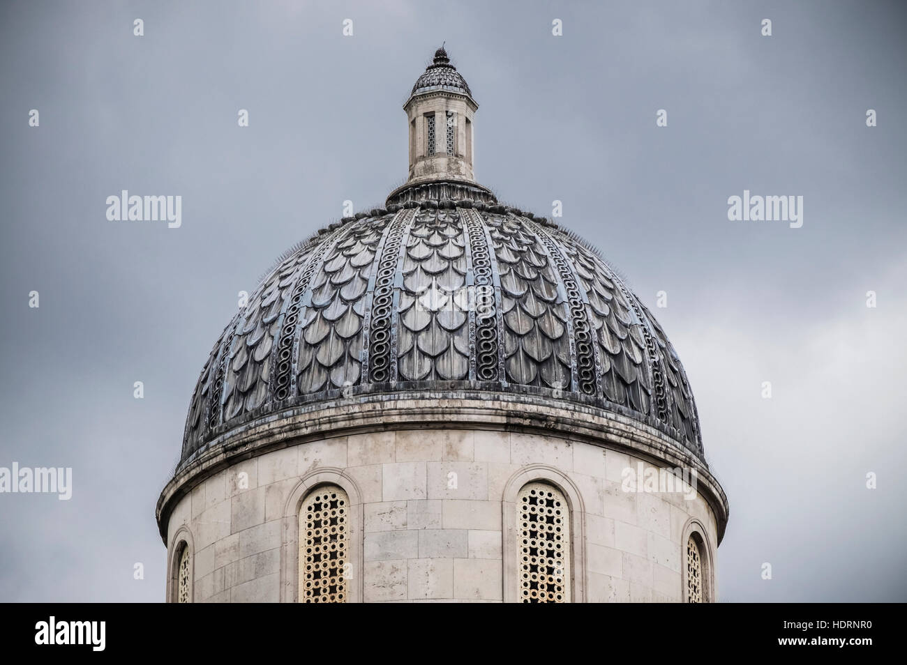 The dome of The National Gallery against a stormy London sky; London, England Stock Photo