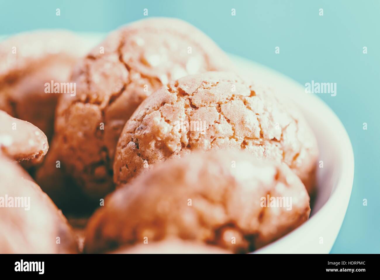 Italian Amaretti Biscuits In White Bowl Closeup Stock Photo Alamy