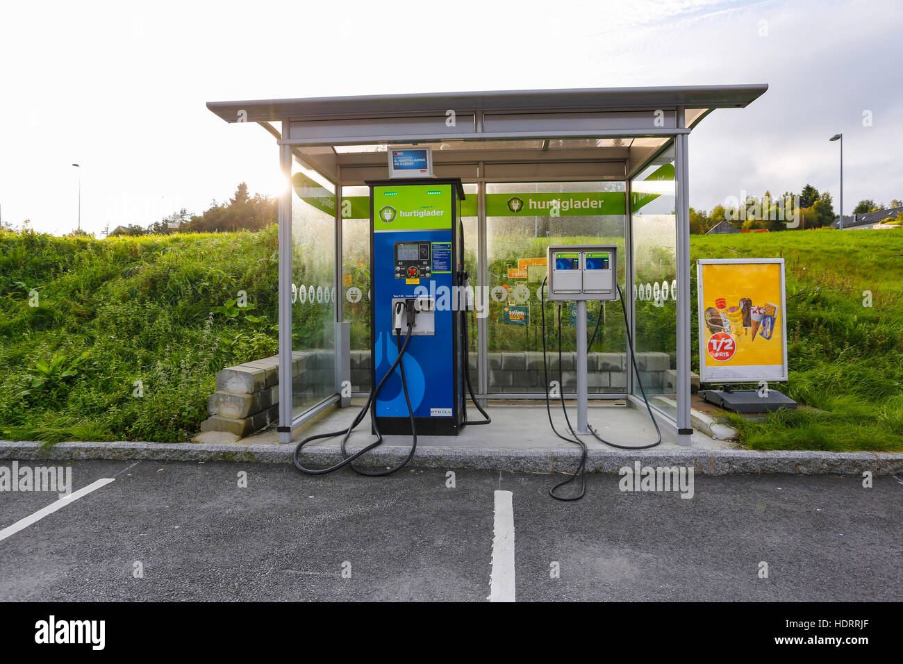 Electric car charging station near Bergen, Norway Stock Photo Alamy