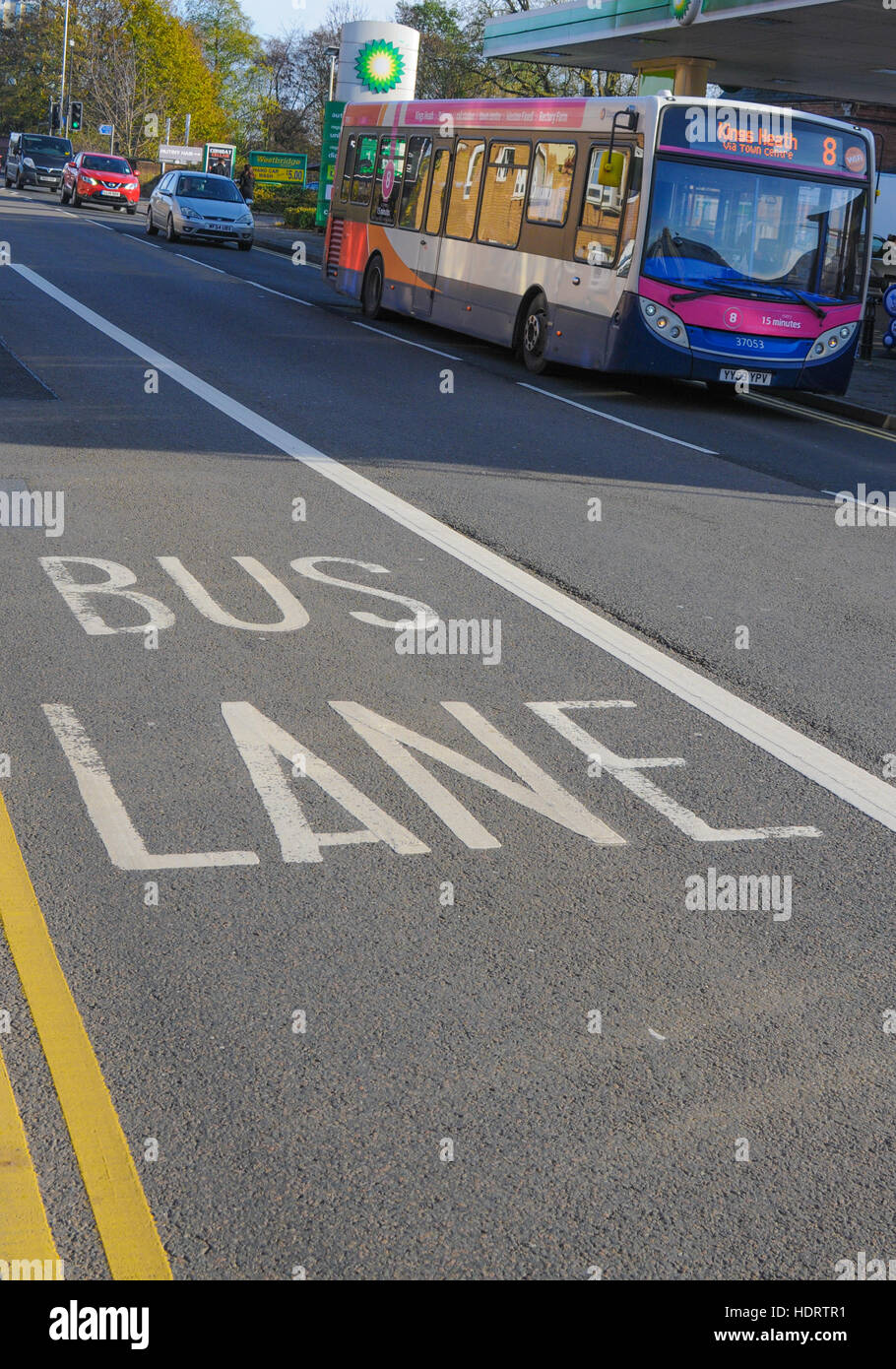 Bus lane markings Stock Photo Alamy