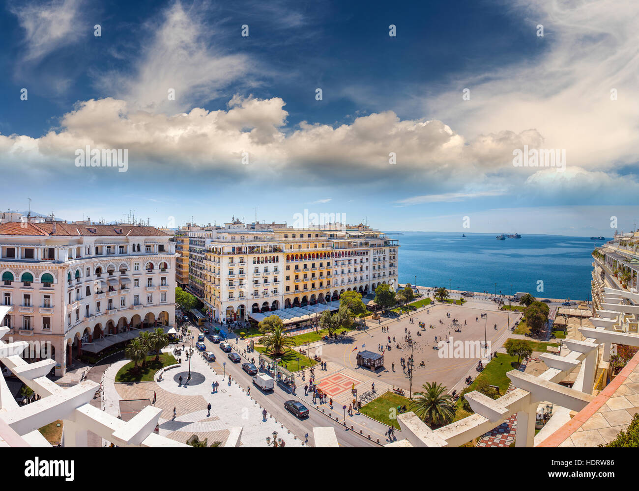 Aristotelous Square Under the Wonderful Blue Sky of Greece, at Thessaloniki city Stock Photo