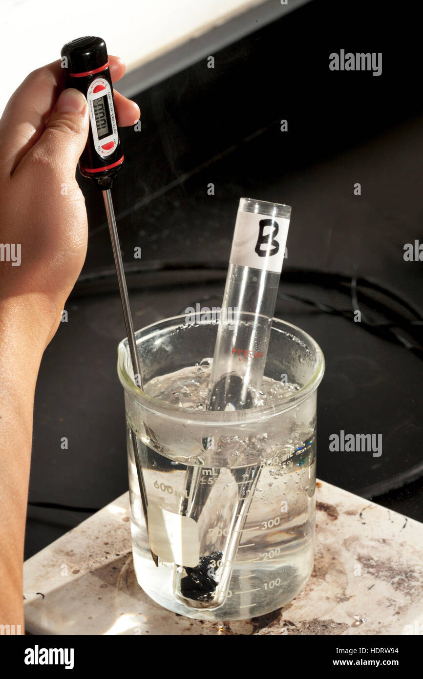 Measuring temperature school experiment hires stock photography and