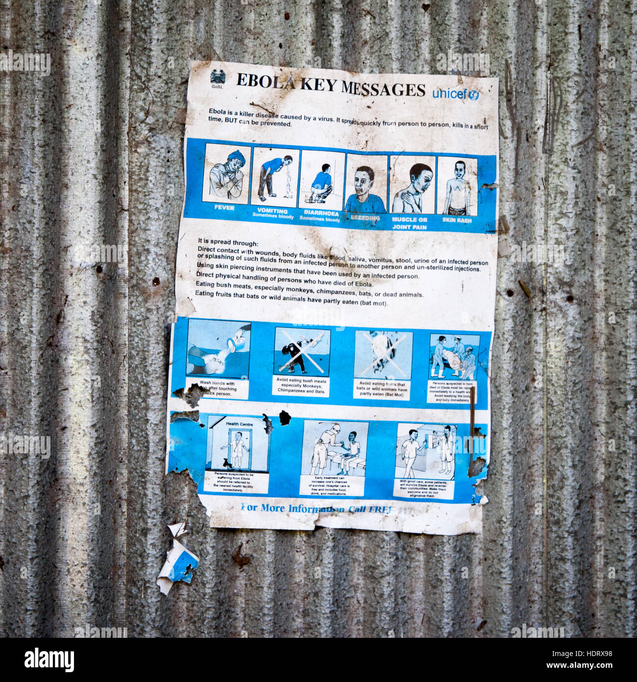 One year after Ebola has been stopped in Sierra Leone, instruction messages can still be found Stock Photo