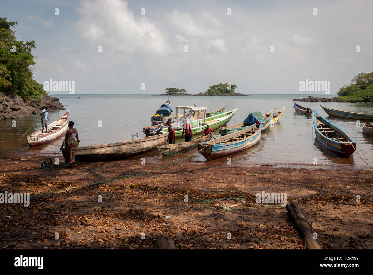 The natural harbor of Banana Island, Sierra Leone. From here thousands of Slaves have been deported during Slavery Stock Photo