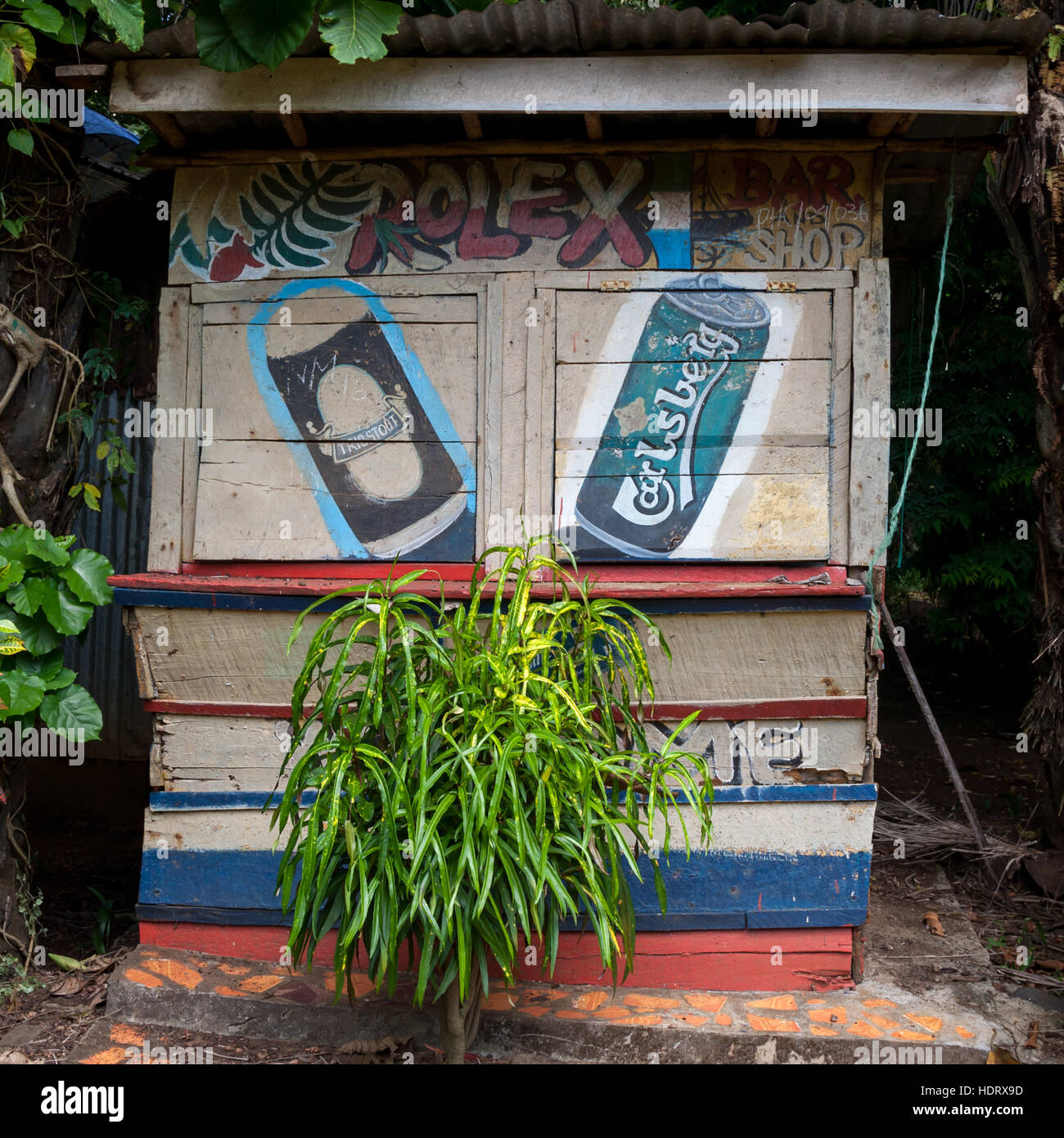 Closed Kiosk on Banana Island, Sierra Leone Stock Photo