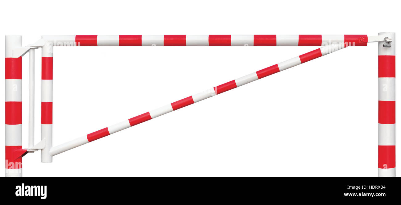 Gated Road Barrier Closeup, Roadway Gate Bar In Bright White And Red