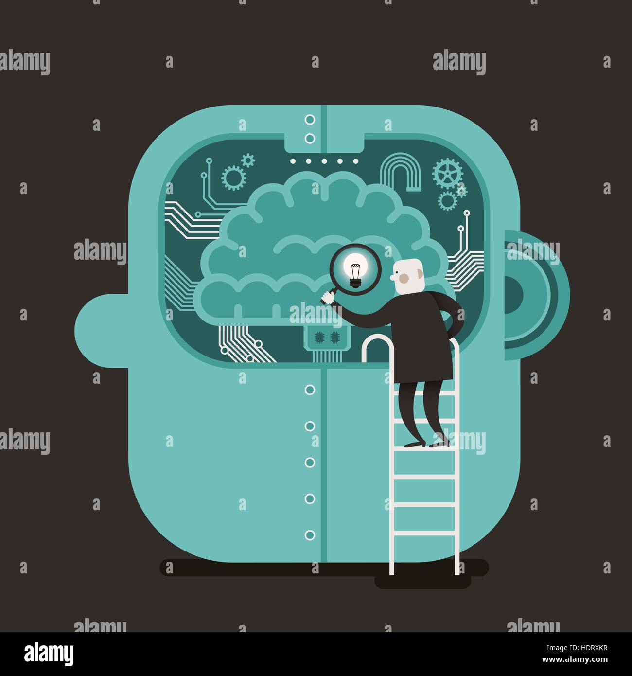 flat design vector illustration concept of brain searching Stock Vector ...