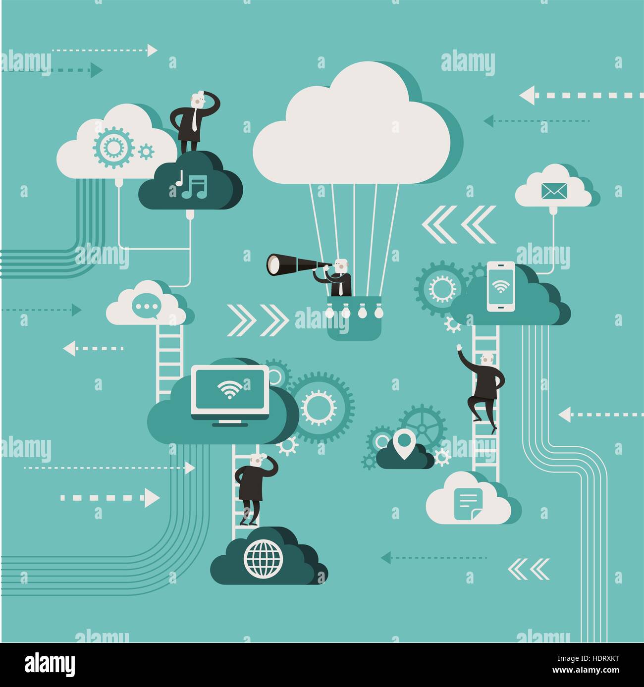 flat design vector illustration concept of explore cloud network Stock ...