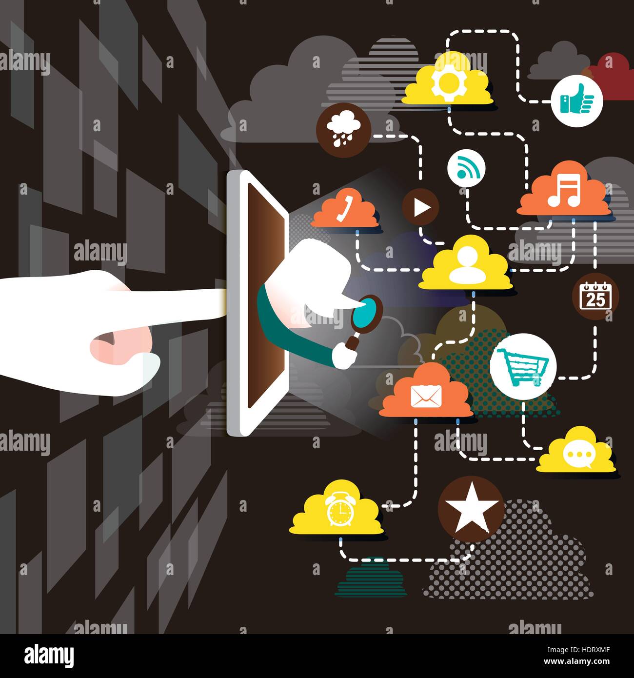 flat design vector illustration concept of explore cloud network Stock ...