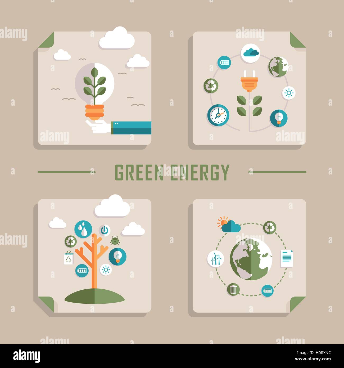 set of flat design vector concept icons for green energy Stock Vector ...