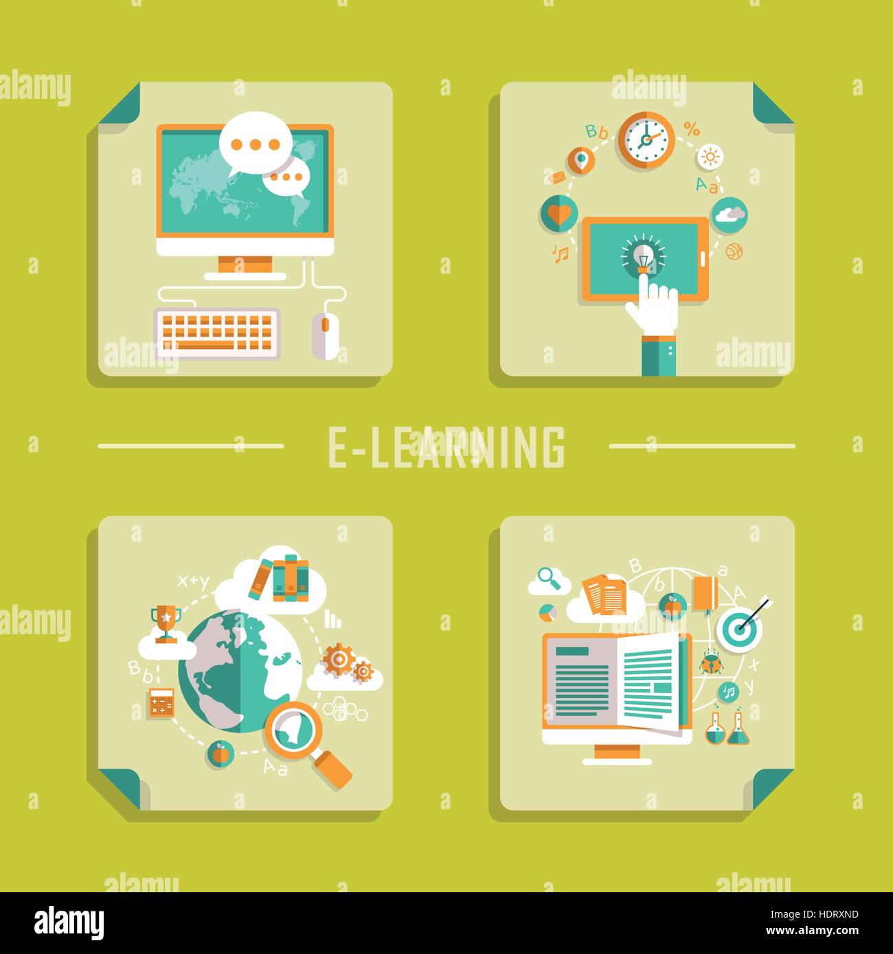 set of flat design vector concept icons for online education Stock ...