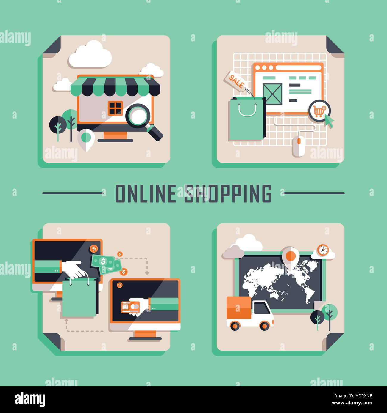 set of flat design vector concept icons for online shopping Stock ...