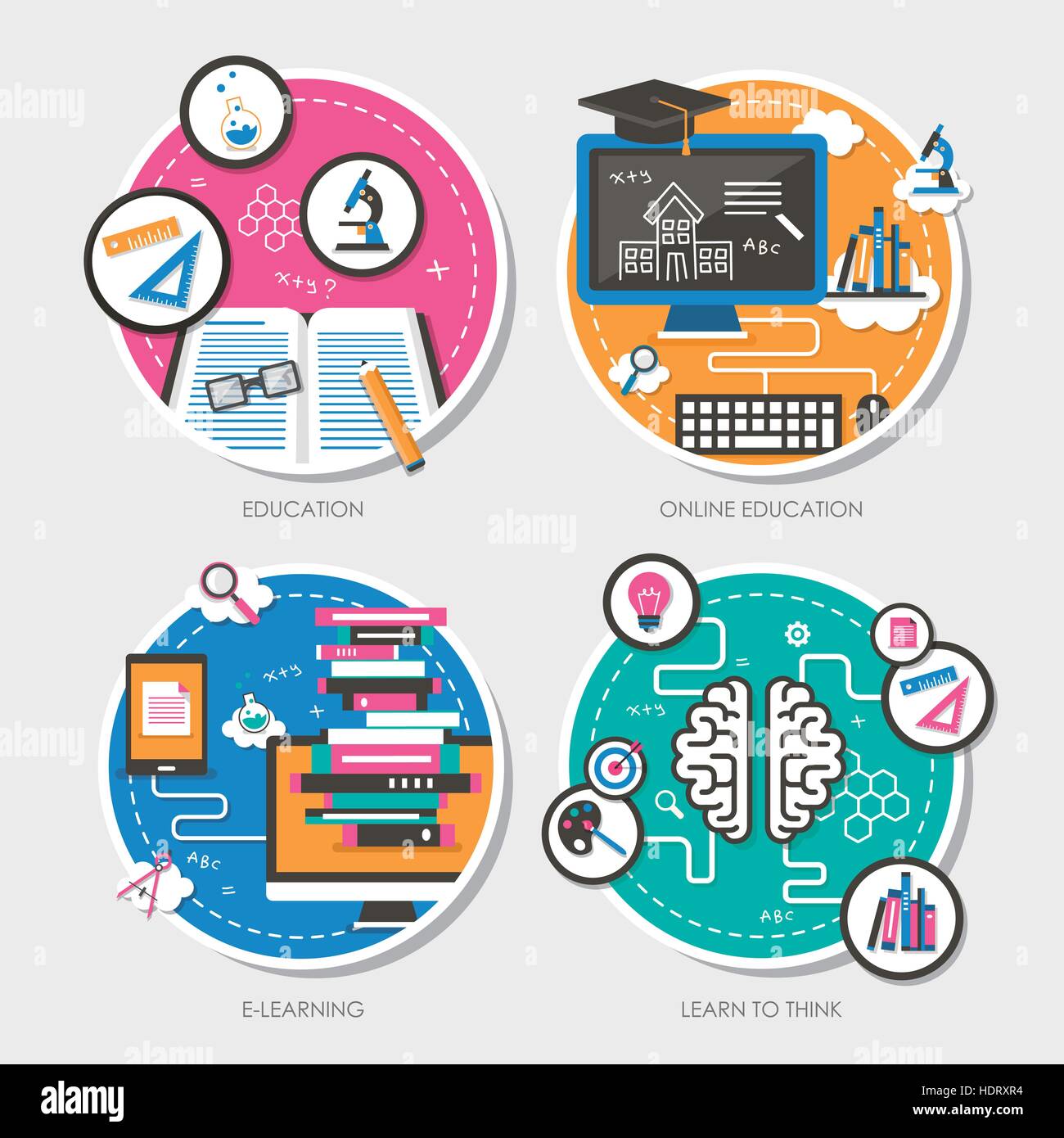 set of flat design vector illustration for education, online education ...