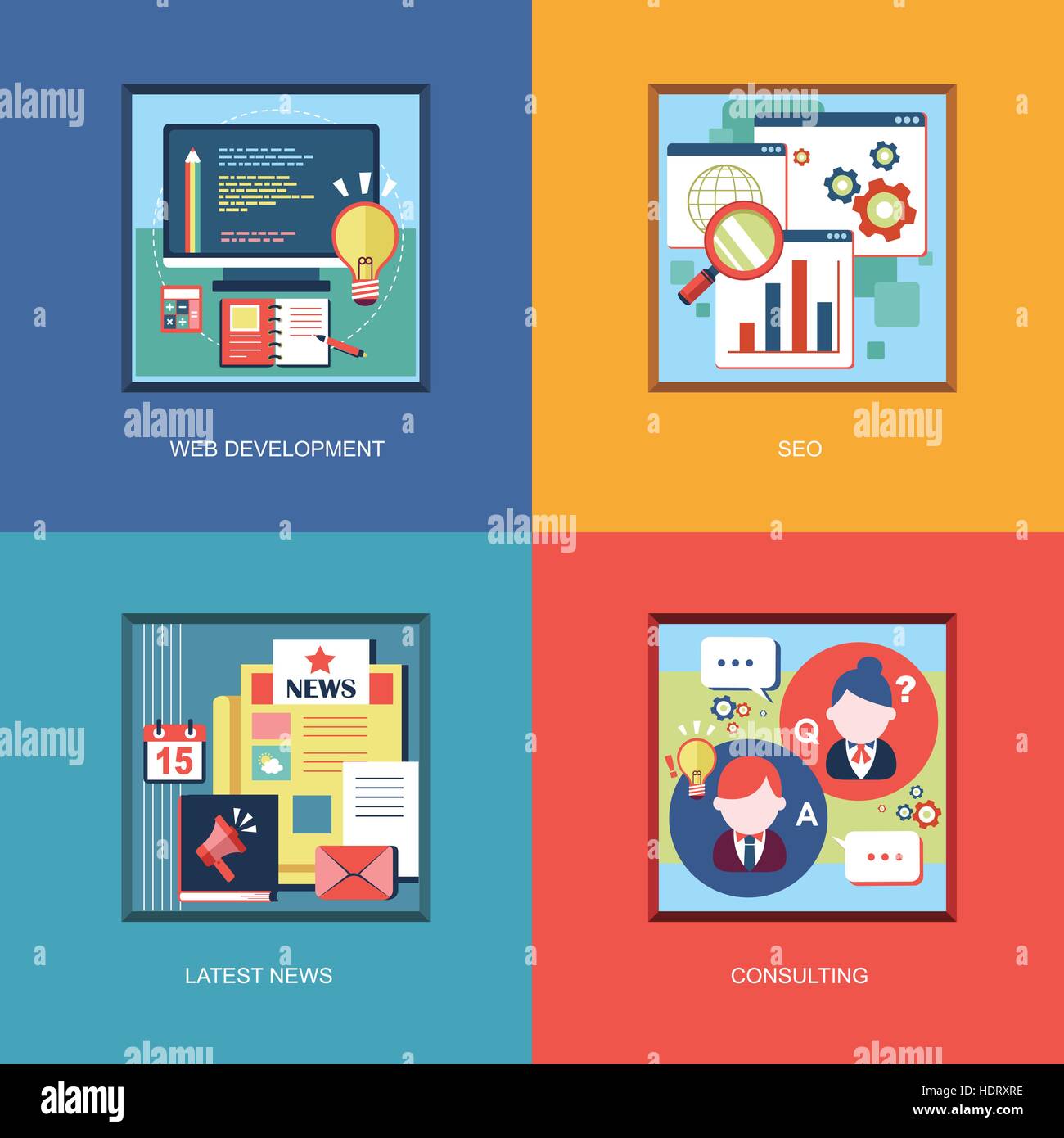 set of flat design concept icons for web and mobile services and apps ...