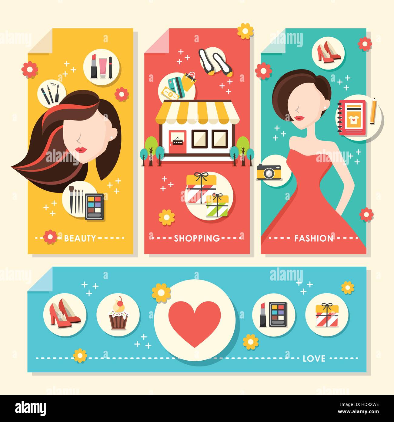 vector set of flat design concept illustration for beauty, shopping ...