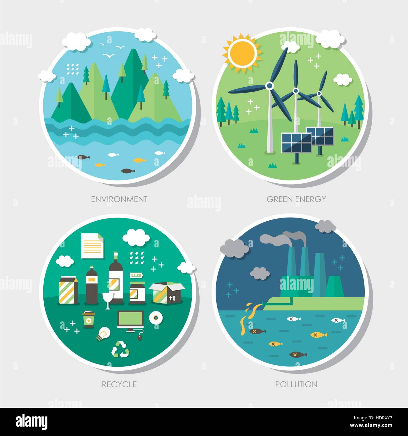 set of vector flat design concept illustrations with icons of ecology ...