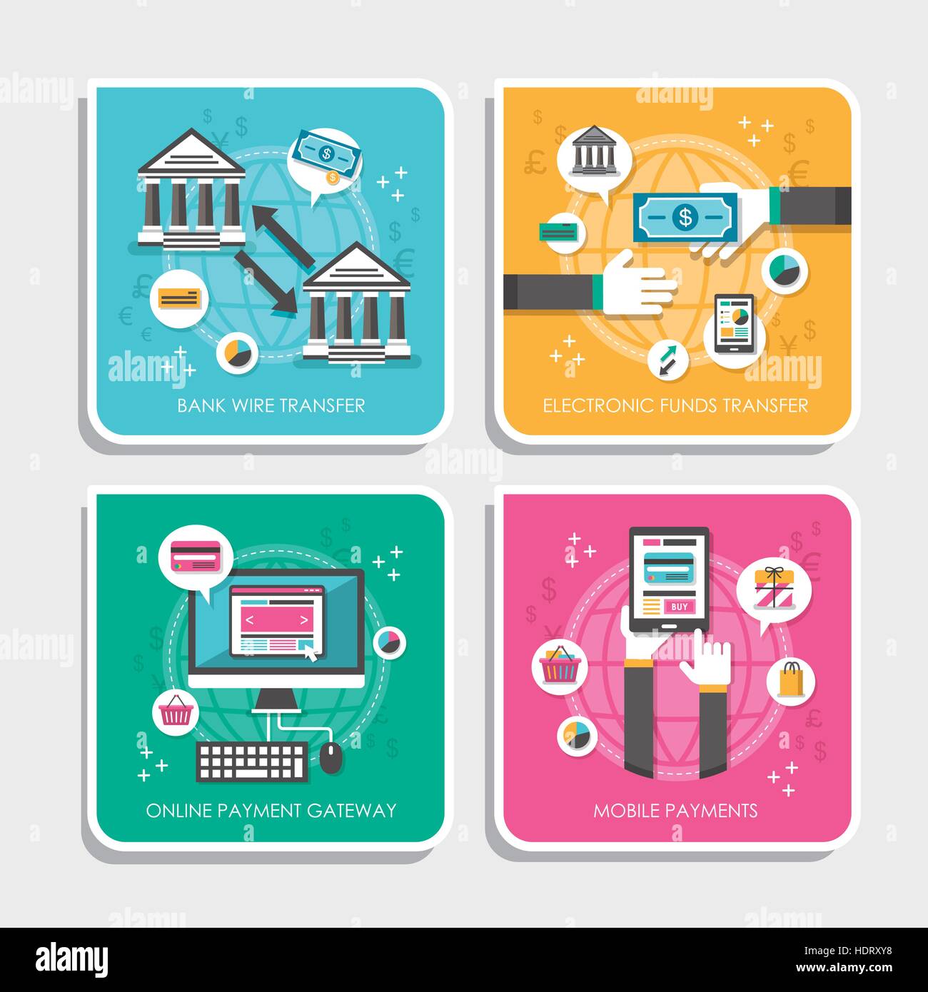 flat design vector illustration concepts of online payment methods ...