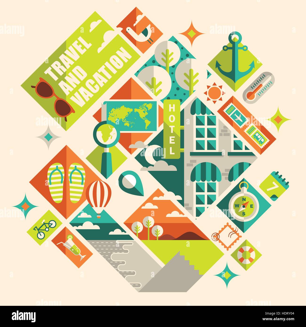 flat design concept for travel and vacation elements Stock Vector Image ...