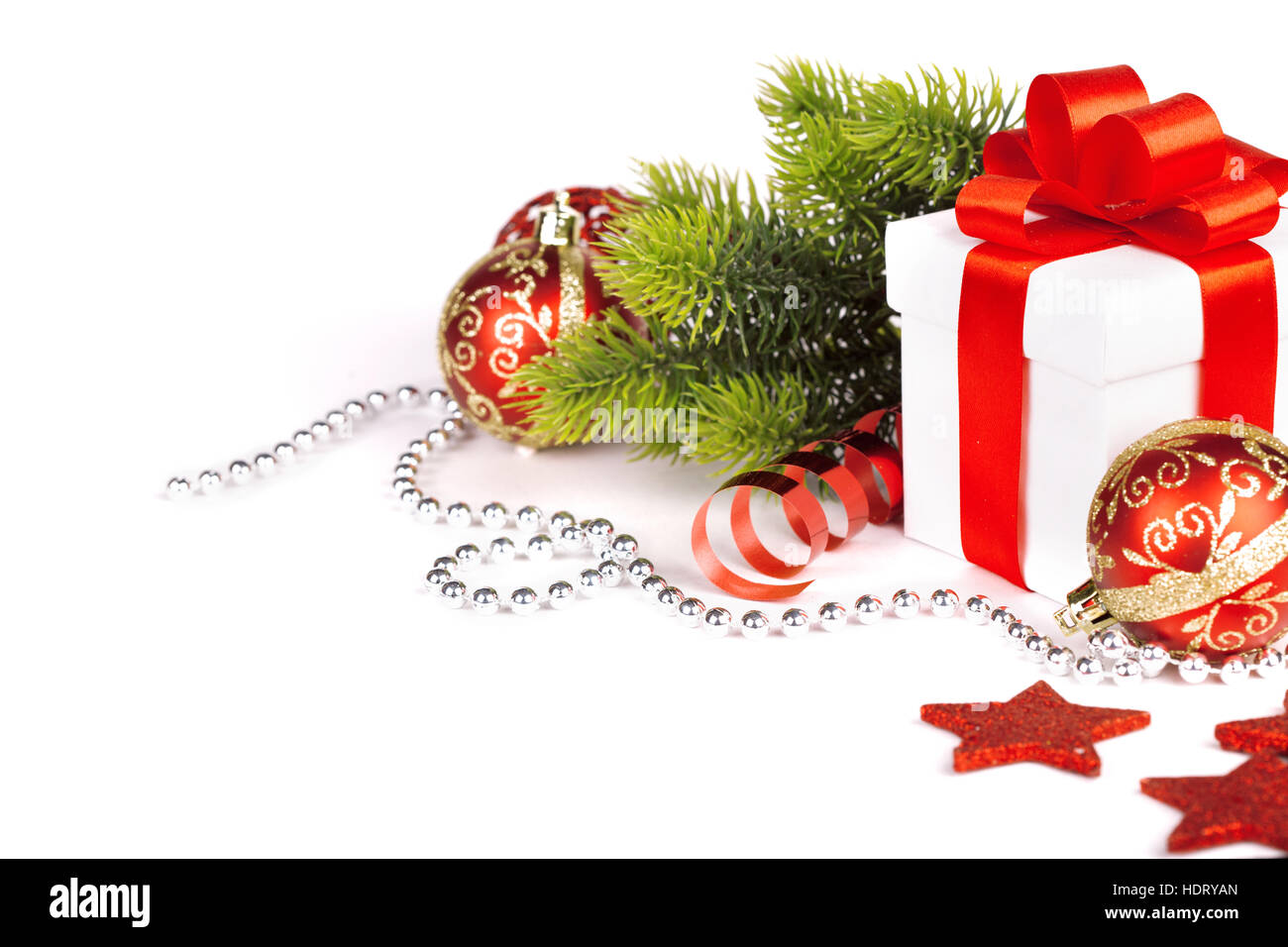 christmas gift with red balls bow isolated on white background Stock ...