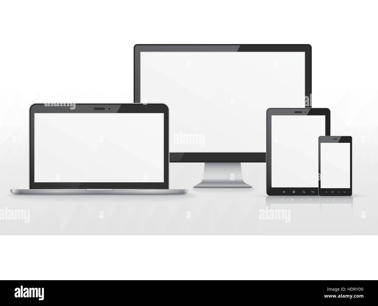 device set that includes TV, tablet, smart phone and laptop over white ...
