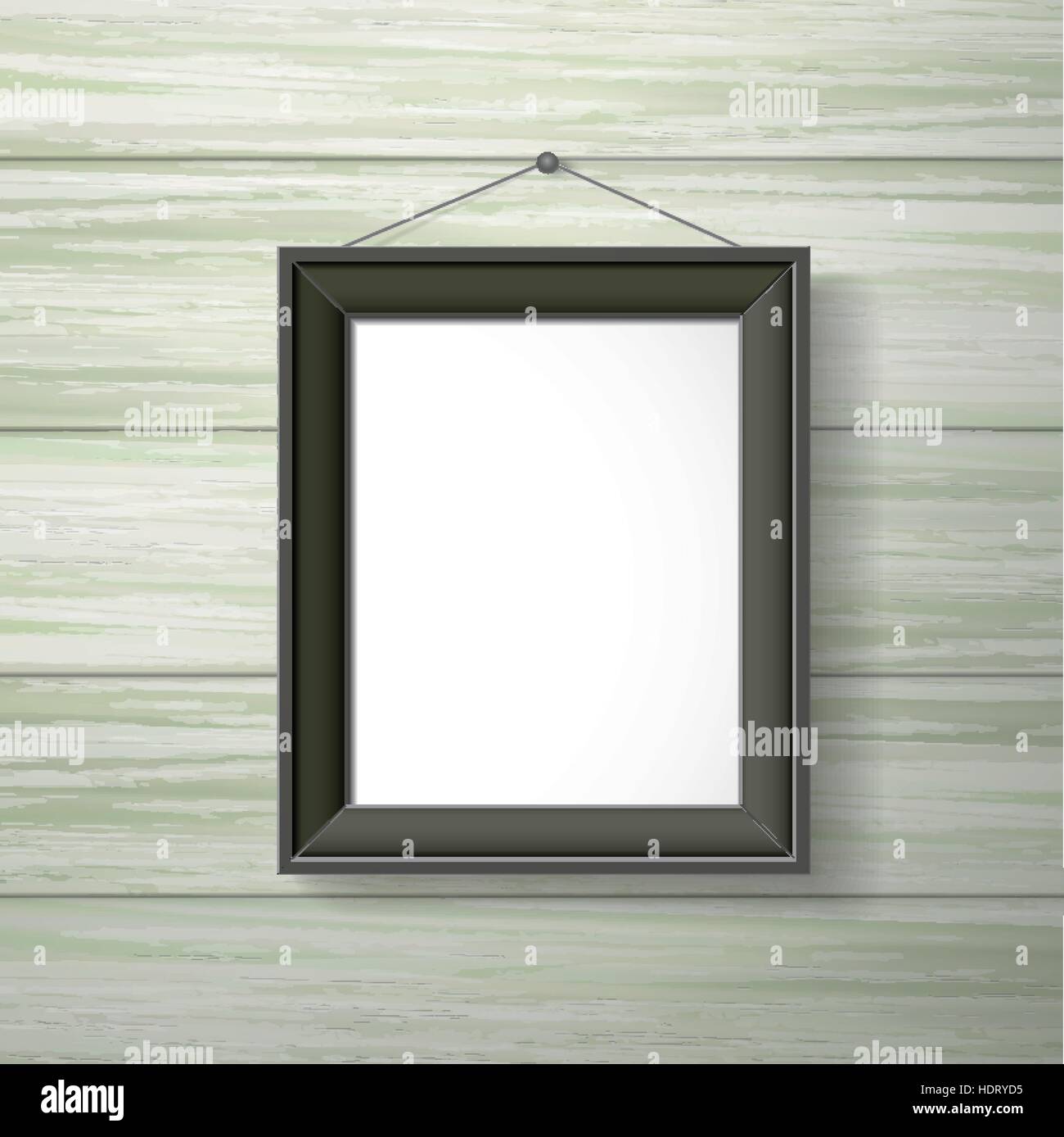 blank black photo frame hanging on the wooden wall Stock Vector Image ...