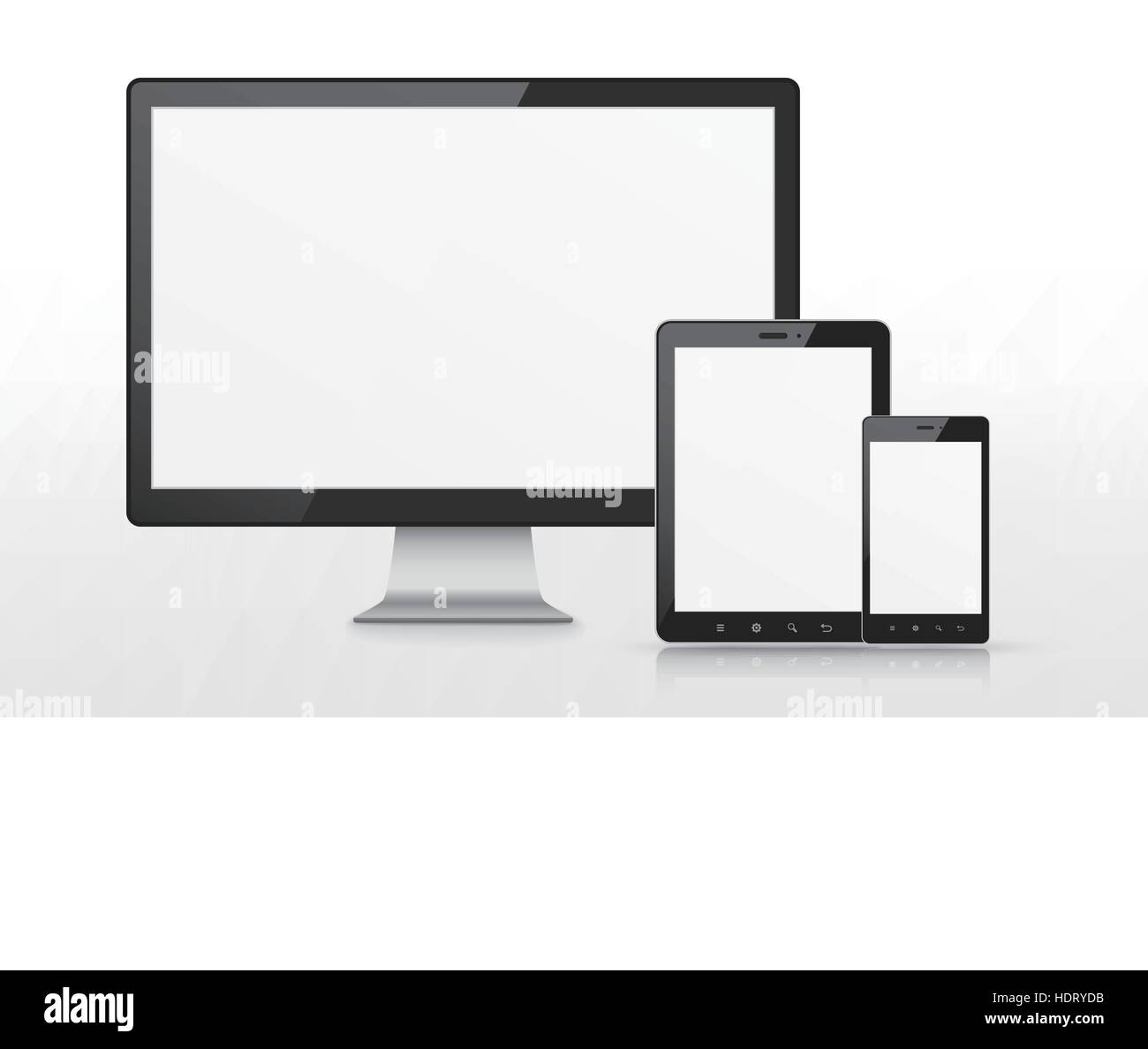 device set that includes TV, tablet, smart phone over white background ...