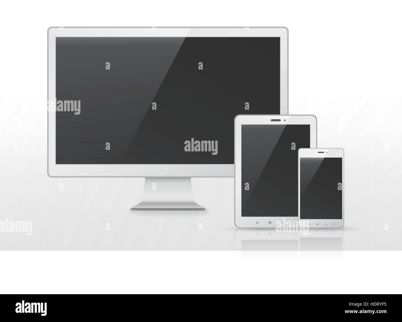 device set that includes TV, tablet, smart phone over white background ...